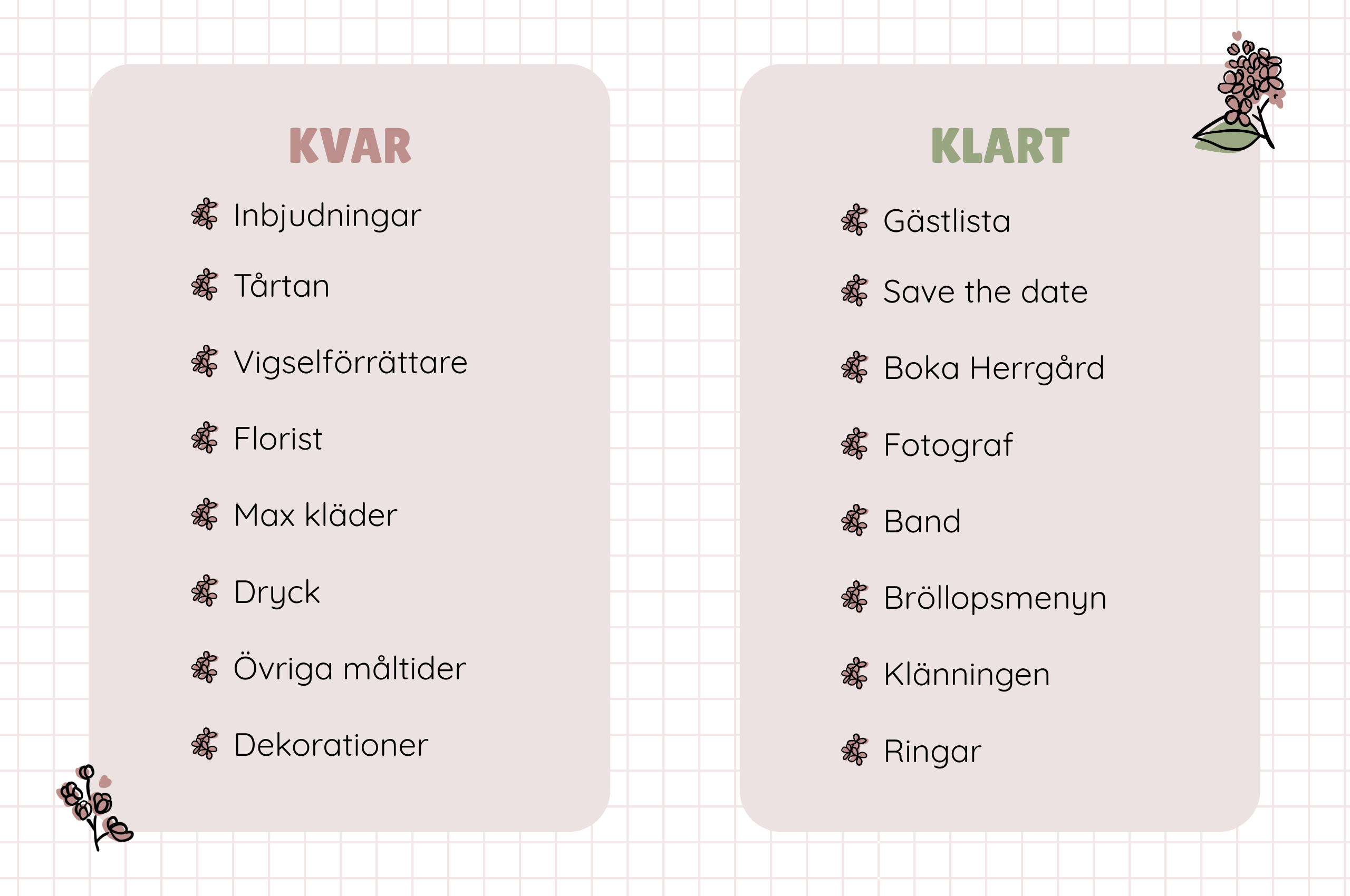 Bröllops checklista